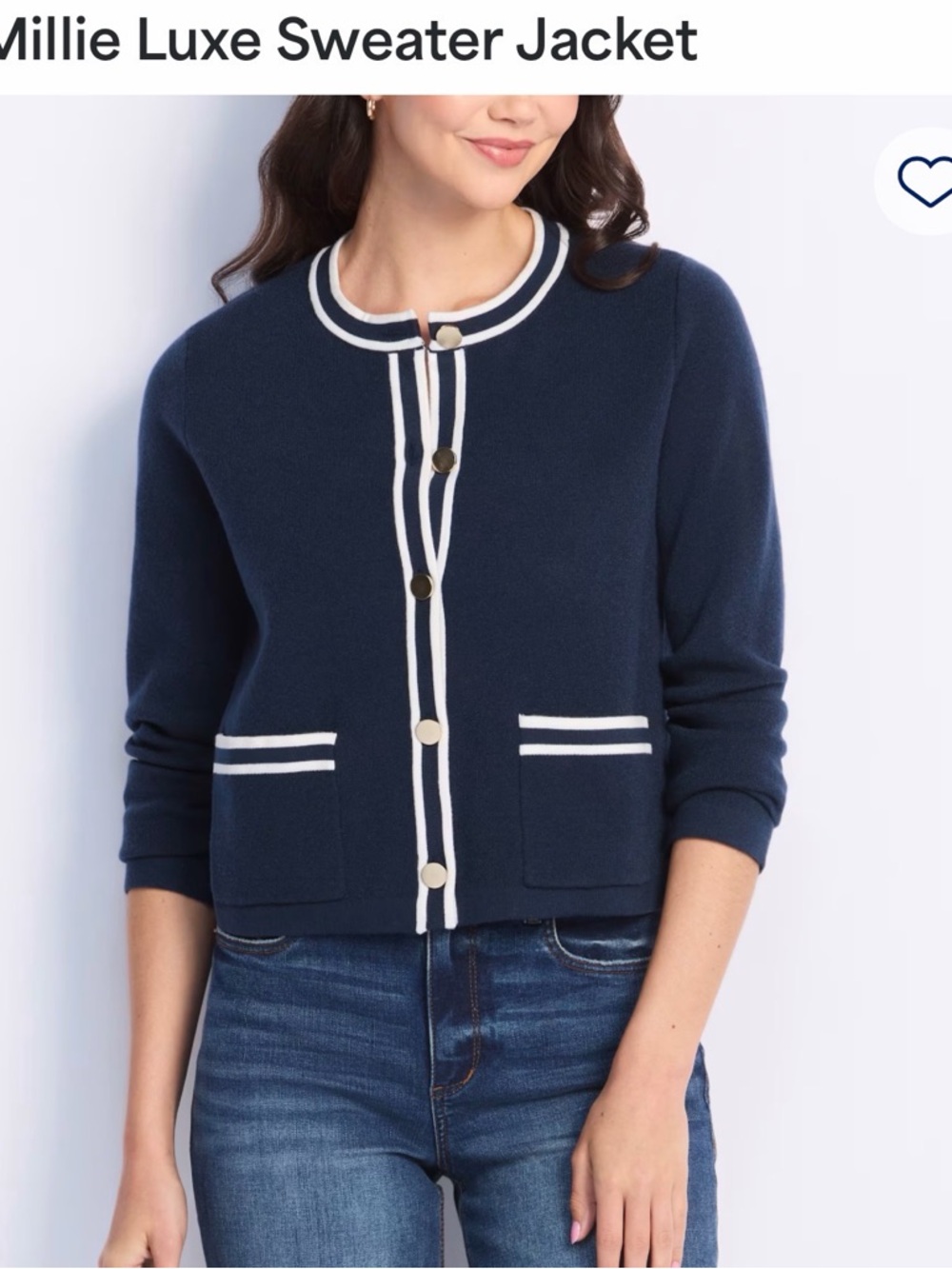 41 Hawthorn Navy Sweater Jacket with White Trim